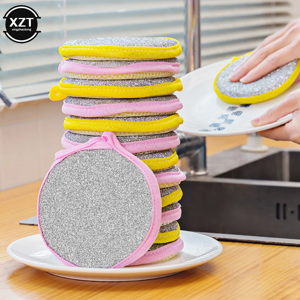 5pcs/lot Double-Side Round Wash Sponges Pan Pot Dish Dishwashing Brushes Household Clean Sponge Cleaning Tools Kitchen Gadgets