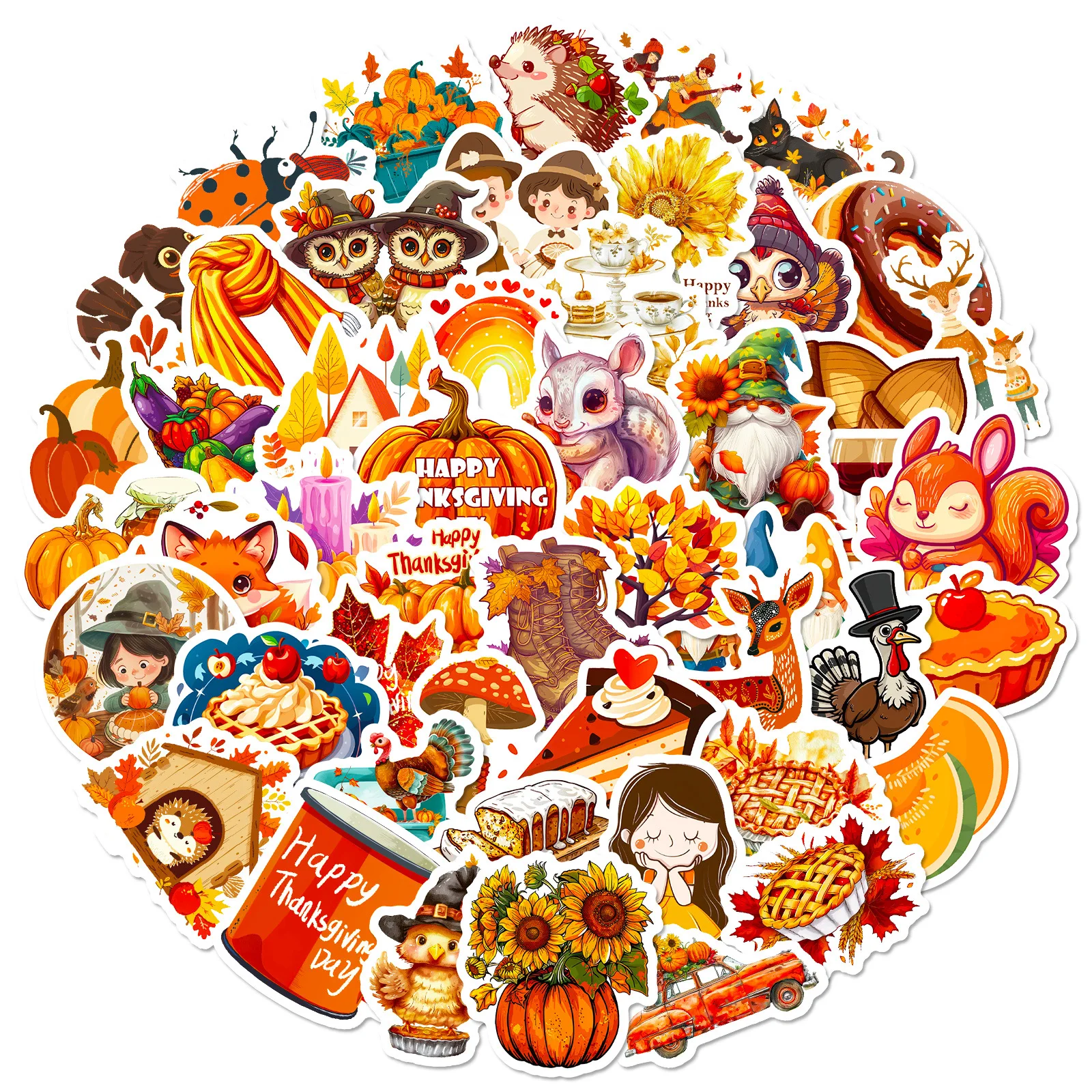 10/30/50PCS Thanksgiving Day Stickers Turkey Cartoon Graffiti Golden Good Harvest Decals Waterproof Decoration Diary Scrapbook