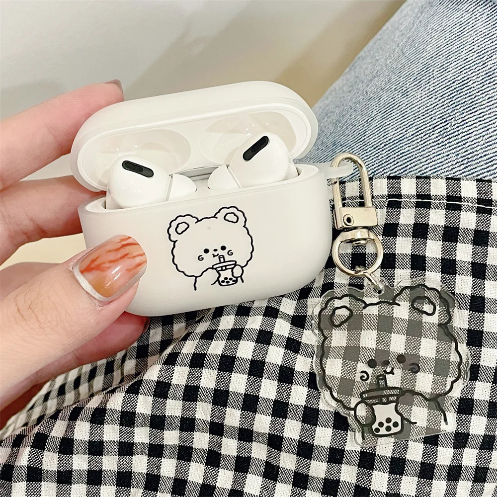 Casing AirPods 1 2 3 Matte kartun lucu, Earphone Bluetooth nirkabel, PENUTUP UNTUK Apple airpods Pro 2nd, casing Funda dengan gantungan kunci