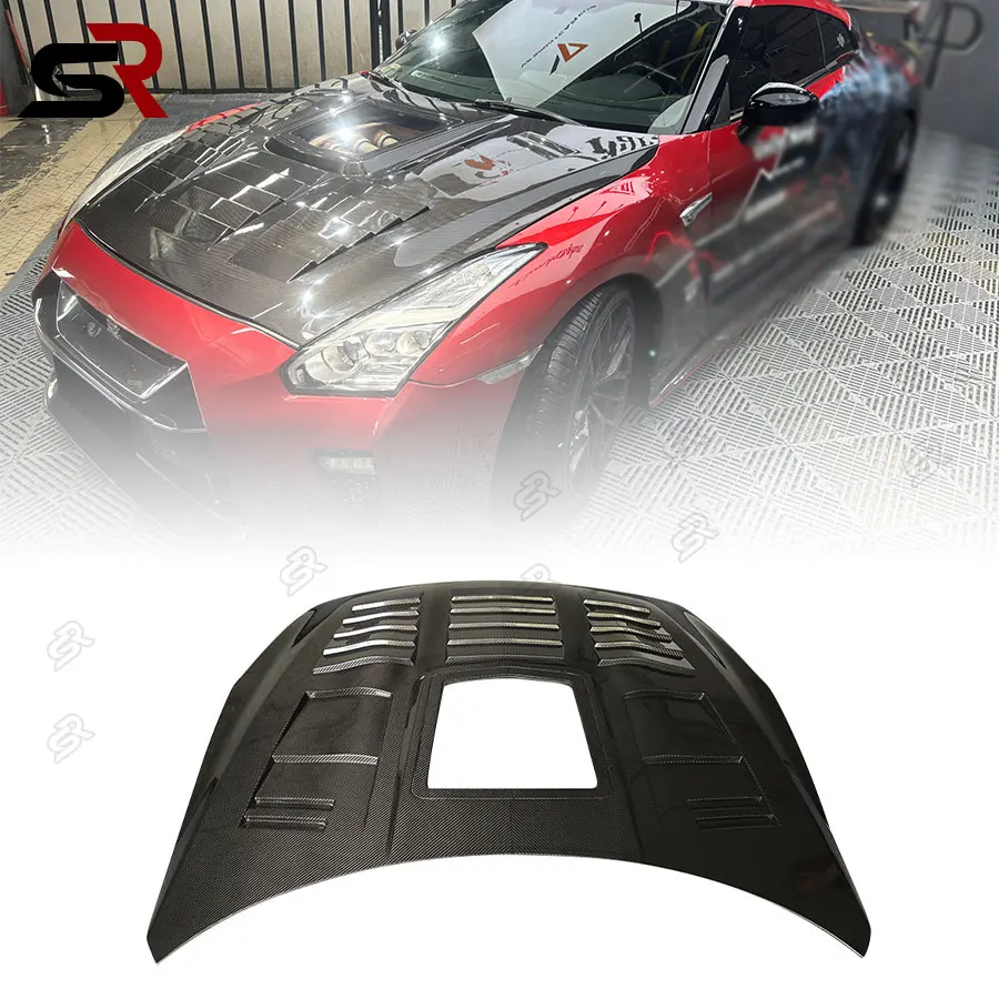 For Nissan GTR Carbon Fiber Front Bumper Hood Transparent Hood Cover Engine Cover Tuning Accessories Body Kits