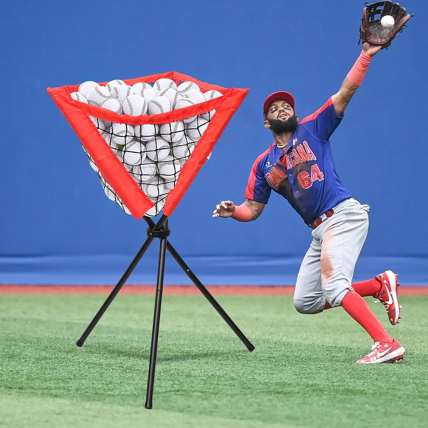Collapsible Ball Hopper with Net Portable Ball Caddy Heavy Duty Ball Bucket for Training Practice Easy Assembly & Storage