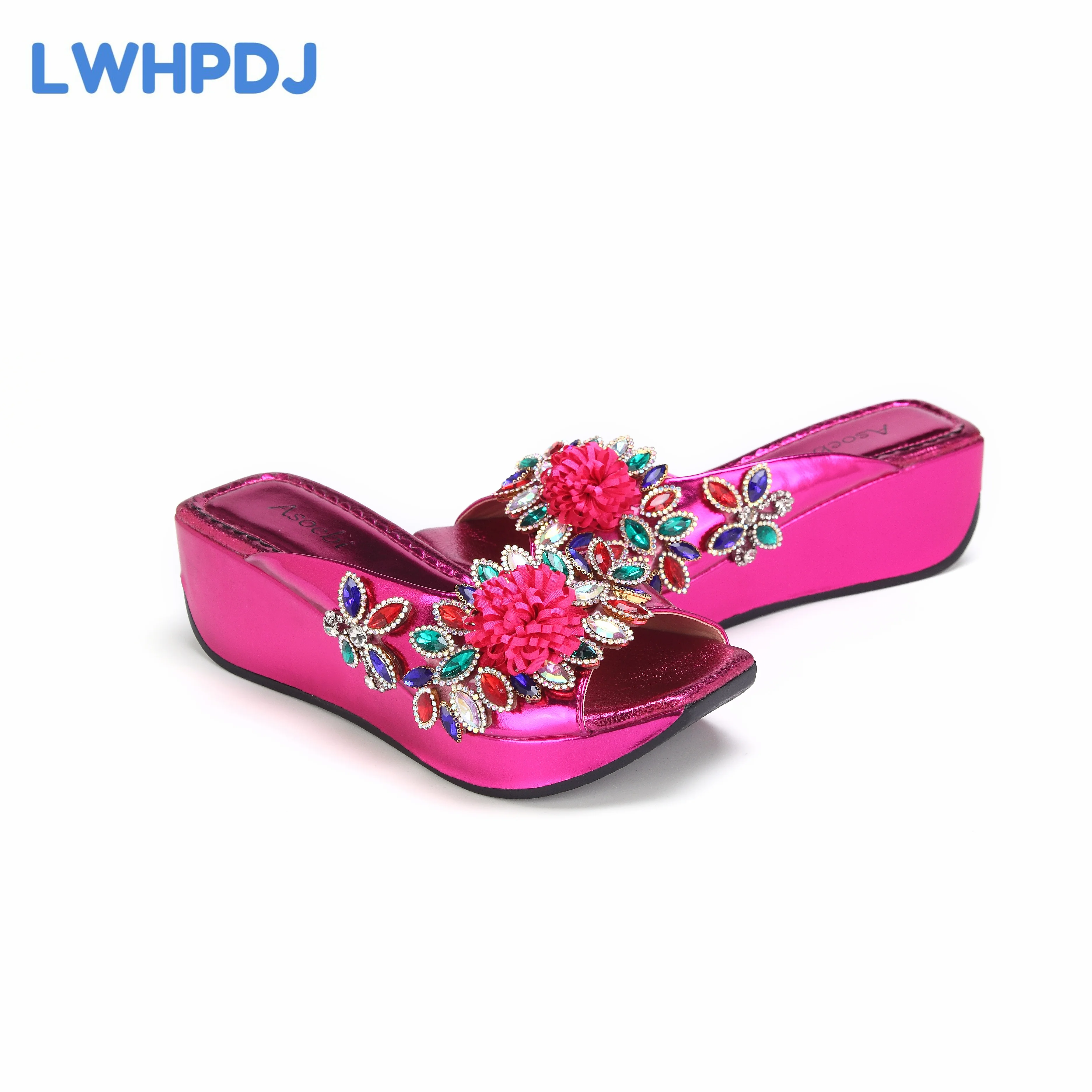 INS New Coming Peep Toe High Comfortable Heel Slipper with Handal Bag Set in Fuchsia Color For Mature Ladies