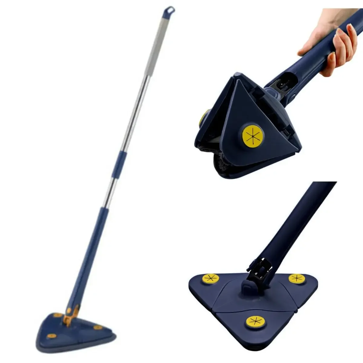 

UNTIOR Adjustable Cleaning Mop Glass Floor and Wall Cleaner 360 Rotating Triangular Mop with Handle Magic Squeegee Deep Cleaning