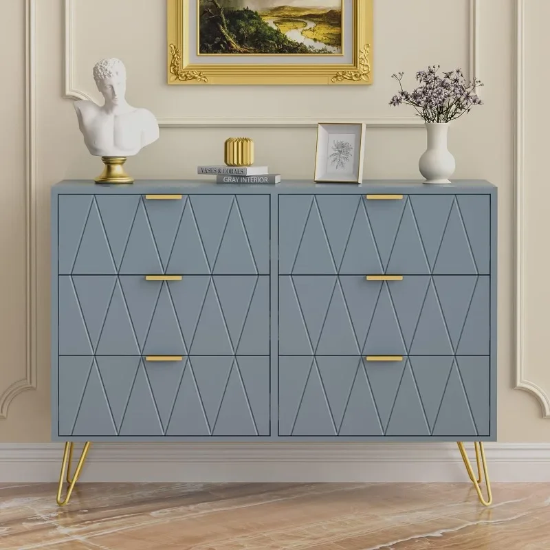 6 Drawer Dresser,Modern Dresser Chest with Wide Drawers and Metal Handles,Wood Storage Chest of Drawers for Bedroom