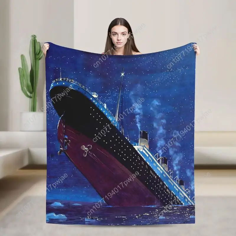 

Ship Sinking Movie Fleece Blanket, Vintage Ocean Voyage Cruise Ship Print Lightweight Throw Blanket Soft Cozy Custom blankets