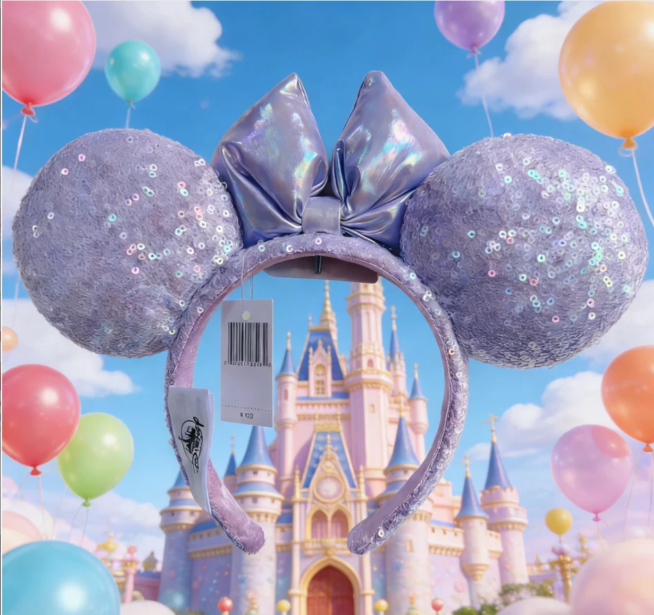 Disney Minnie Mouse Ears Headband with Purple Sequins Bow Shiny Cosplay Hair Hoop for Girls Purple Shiny Sequins  Headband