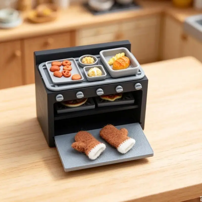 Mini Baking Oven Model 1/12 Scale Miniature Dollhouse Kitchen Accessory for Scene Decoration Collectibles