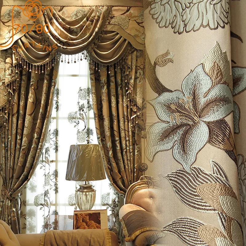 

New Chinese Style High-grade Jacquard Thickened Blackout Curtains for Living Room Bedroom French Window Study Villa Customized