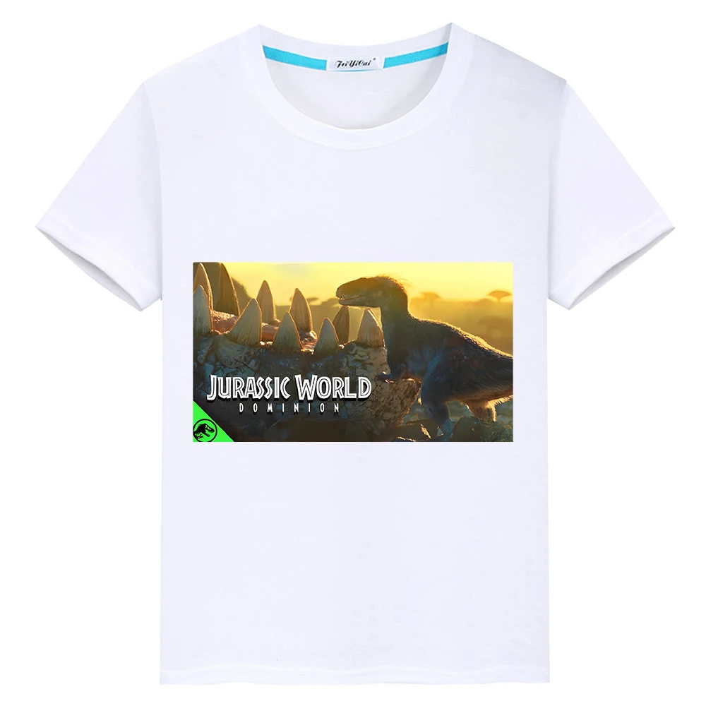 Camiseta de algodón 100% con estampado de dinosaurio para niño y niña, ropa informal de Anime de una pieza, y2k, Jurassic World, Kawaii