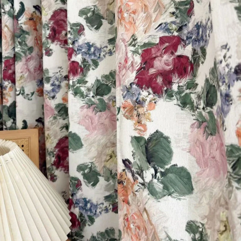 French Style Pastoral Retro Style Flowers Thickened Curtains for Living Room Bedroom French Window Balcony Customized Products