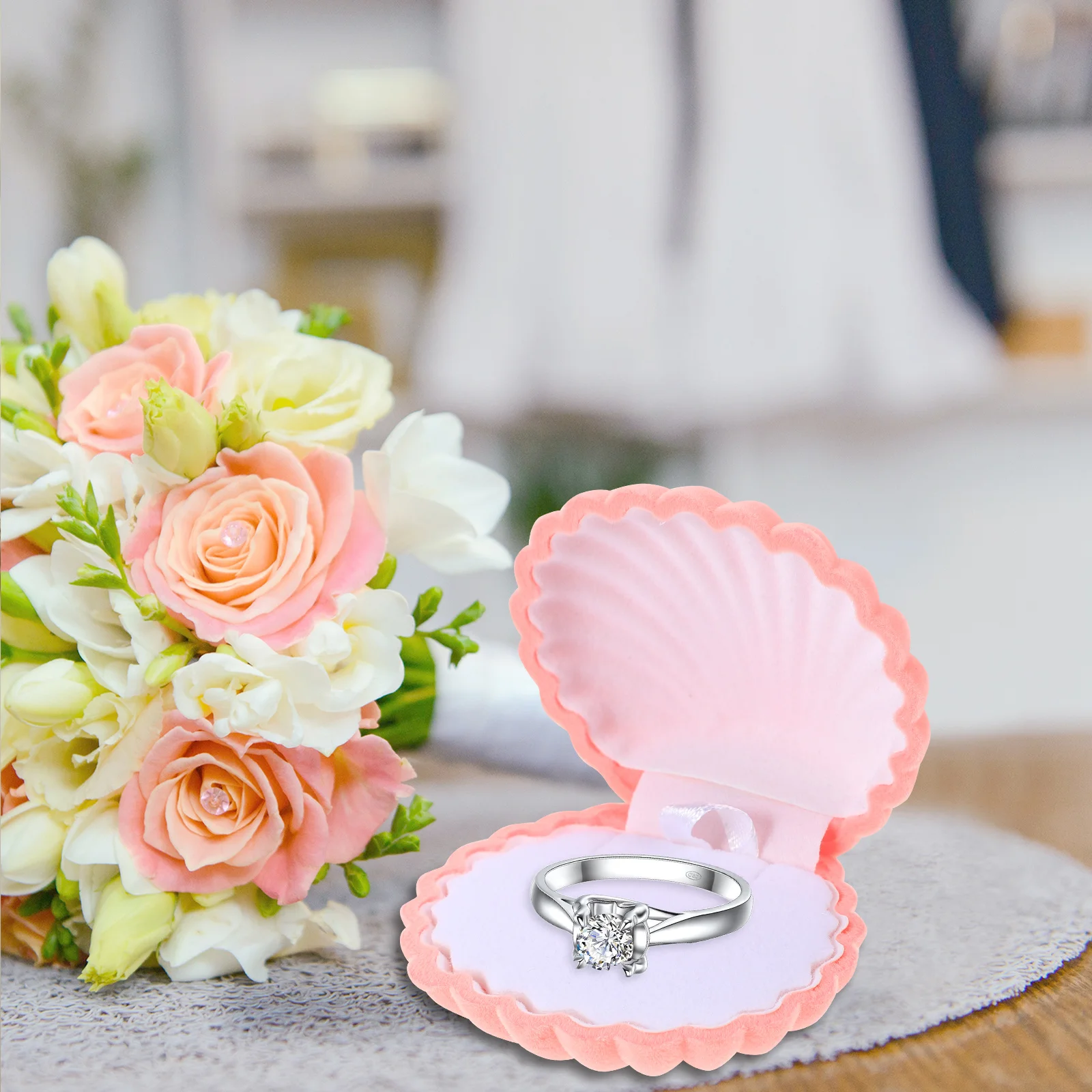 

6Pcs Shell Jewelry Boxes Small Ring Necklace Earring Storage Cases Lint Material Wedding Engagement Birthday Gift Boxes