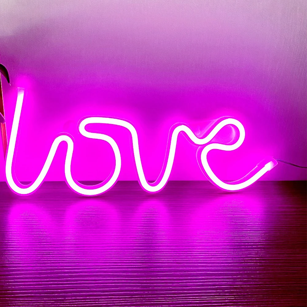 Love LED Neon Light pour chambre d'enfant, lampe en forme de cœur, veilleuse décorative, USB, batterie, 62, fête de mariage