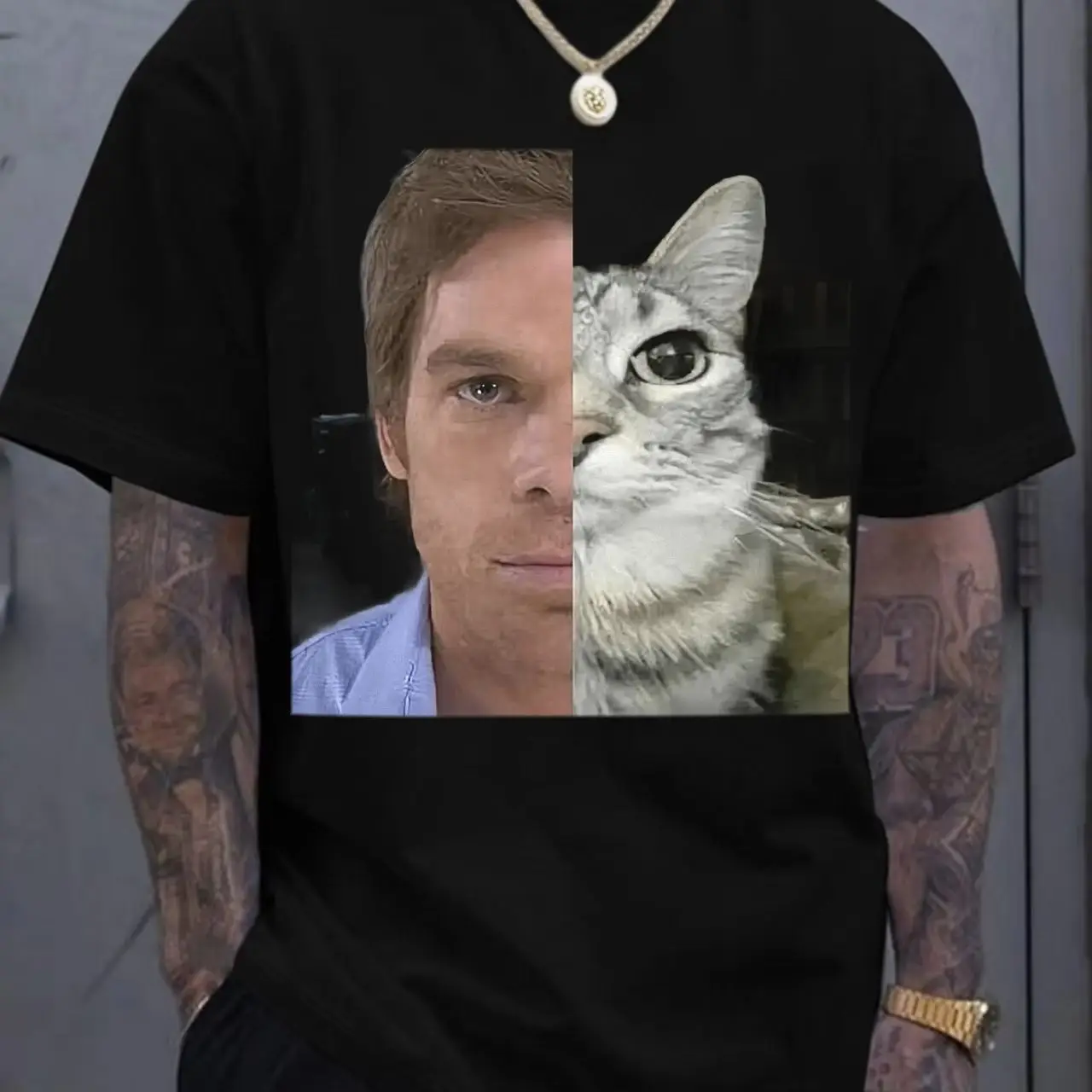 Dexter Morgan Cat T-shirts Funny Cotton Short Sleeve O Neck Tshirt Uni Streetwear Mens Clothes Harajuku Printed T-shirt Tops