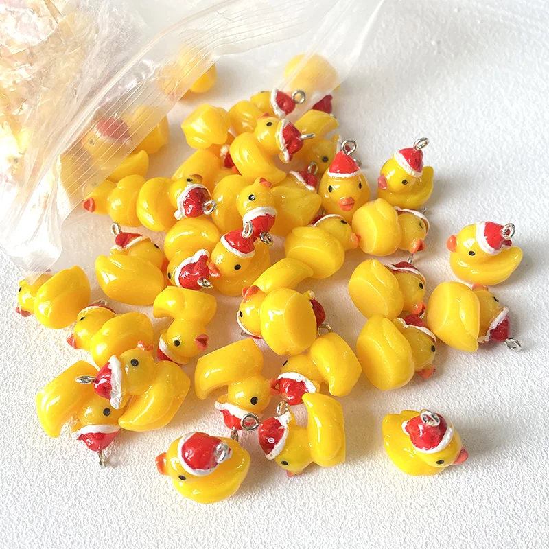 

100pcs Bulk Wholesale Christmas Duck Resin Charms Lots Sale Cute Yellow Ducks Pendant For Earring Keychain Diy Jewelry Make