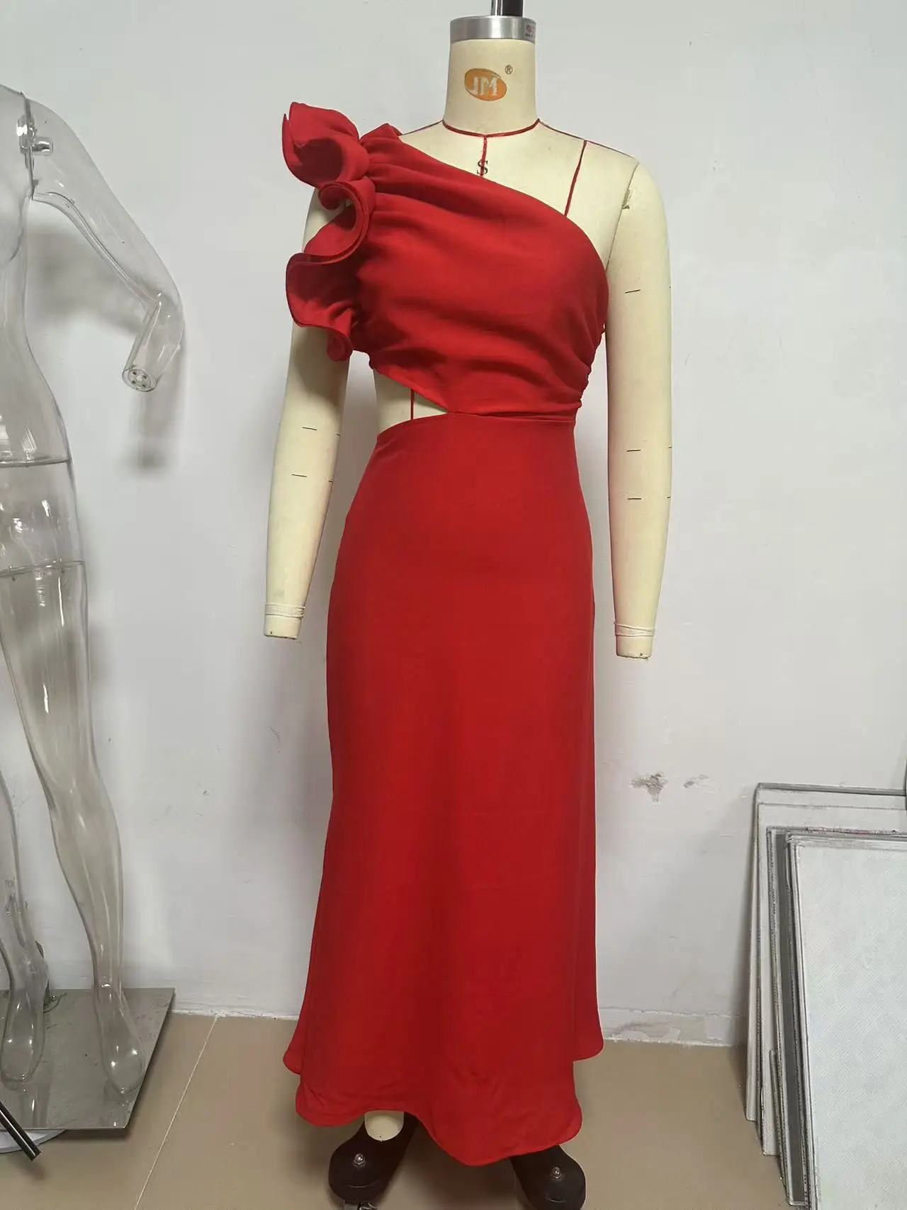 Three Sisters Summer Fashion Sexy Casual Vacation Seaside Holiday Prom Woman Clothing Solid Color One Shoulder Slim Fit Dress