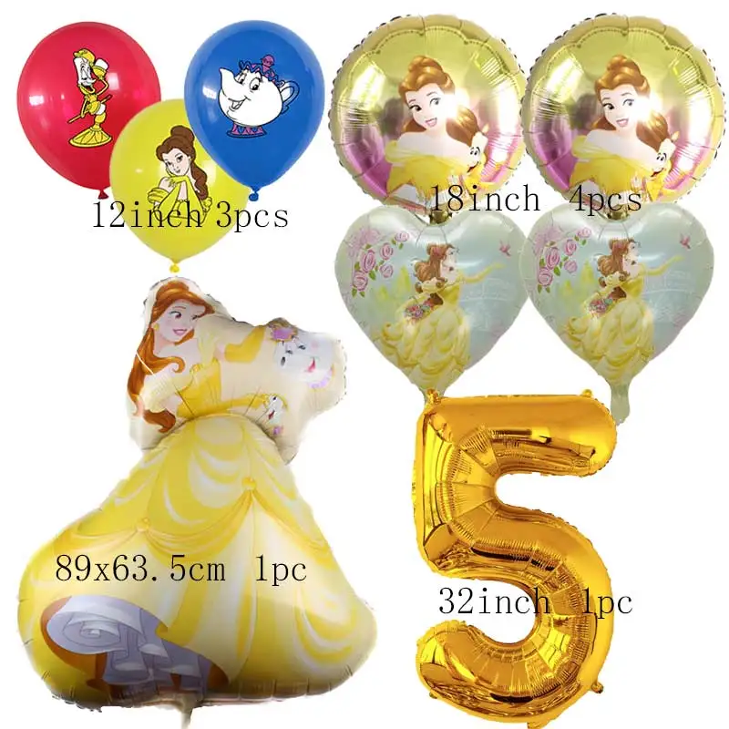 

Belle Children's Balloon Birthday Party Decoration Background Baby Shower Cartoon Decoration Girl Gift Home Aluminum Film Digita