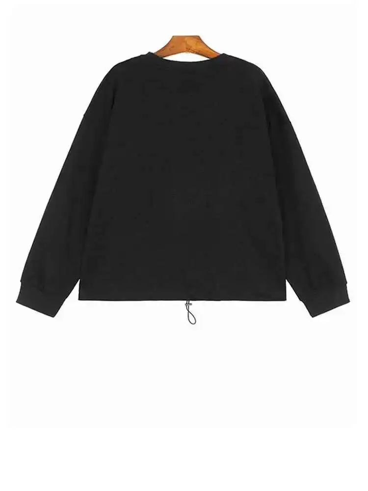 Sweat-shirt à manches longues et col rond pour femme, vert armée, avec cordon de serrage épissé, grande taille, mode printemps automne