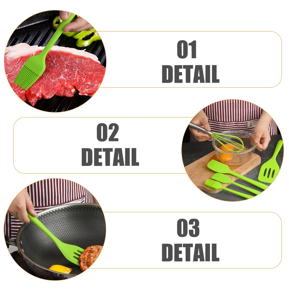

5pcs Kitchen Cookware Silicone Stainless Steel Baking Tools Egg Beater Shovel Scraper Heat Resistant Non Stick Easy Clean Home
