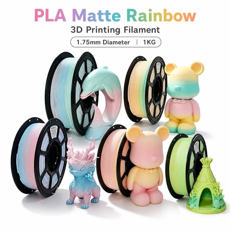 Matte Rainbow Gradient PLA 3D Printing Filament 1.75mm 1KG Spool Smooth Printing For FDM 3D Printers DIY Art Model Consumable