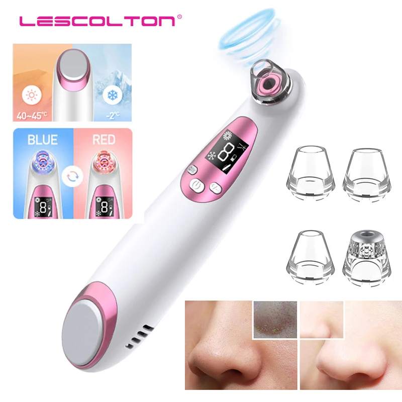 Lescolton multifunções cravo removedor de vácuo fóton beleza nariz frio quente cuidados display lcd massageador acne extrator ferramenta limpa