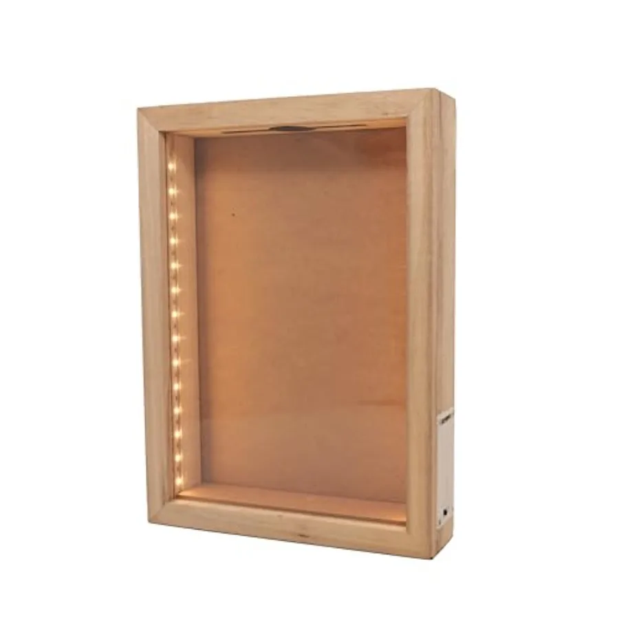 

8"X11" Rustic Natural Wood Shadow Box with LightsLED-lit Display case for Wine Corks Tickets and Creative Exhibits Artistic Pre