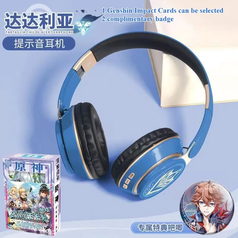 Genshin Impact bezprzewodowy zestaw słuchawkowy Bluetooth Xiao Tartaglia rekwizyt Cosplay z postacią z gry Handphones z odznaką dla dziecka prezent urodzinowy