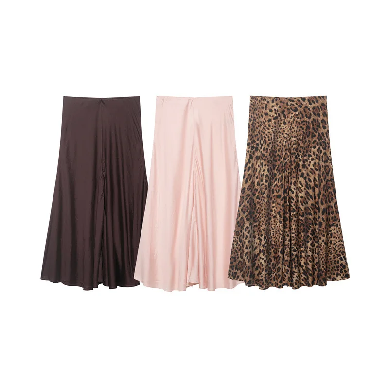 Oligai High Waist Pleated Midi Skirt for Women – Flowy A-Line Satin Skirt for Office Lady & Vacation