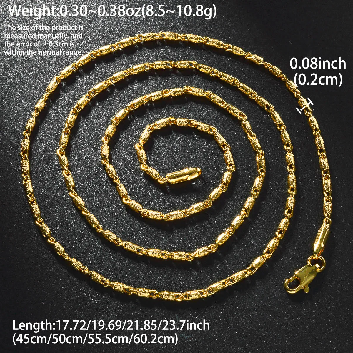 Copper Necklace 18k Gold Plated Dubai Turkish Jewelry Accessories 45/50/55/60CM Wave-shaped Cylindrical Bead Necklace Daliy Wear