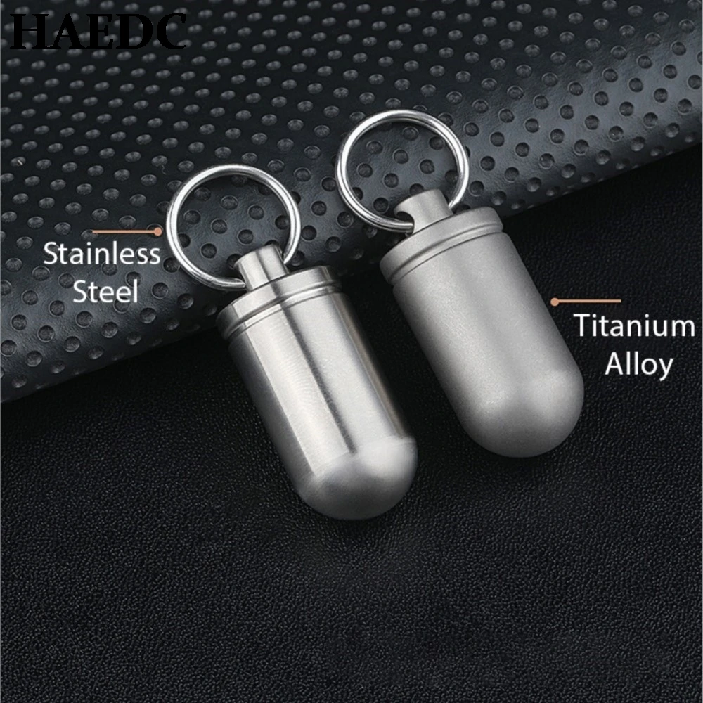 HAEDC Titanium Alloy Storage Bottle Waterproof Outdoor Tool EDC Pill Samll Bottle Portable Keychain Trekking Accessories