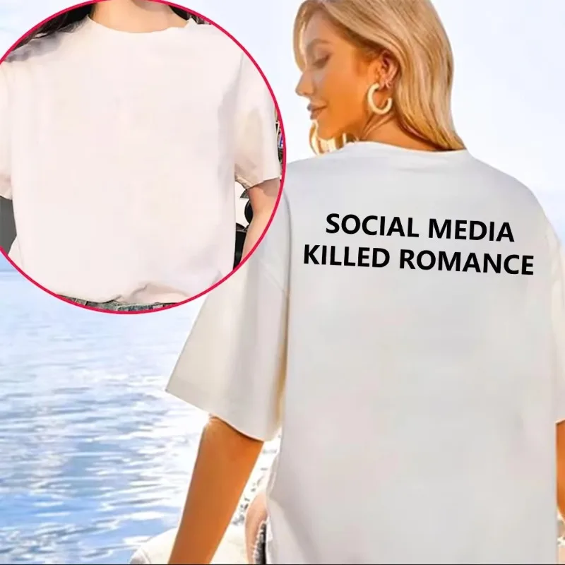 Social Media Killed Romance T Shirt Men/Women Aesthetic Letter Print T-Shirt Unisex High Quality Vintage Sand Cotton Tees Shirts