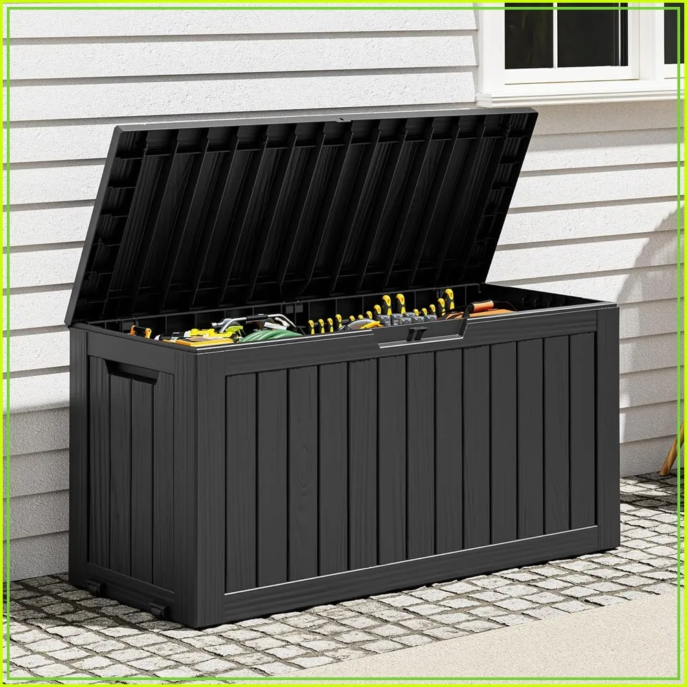 Outdoor Storage Box Resin Deck Box Waterproof Lockable Lid Black 75 Gallon
