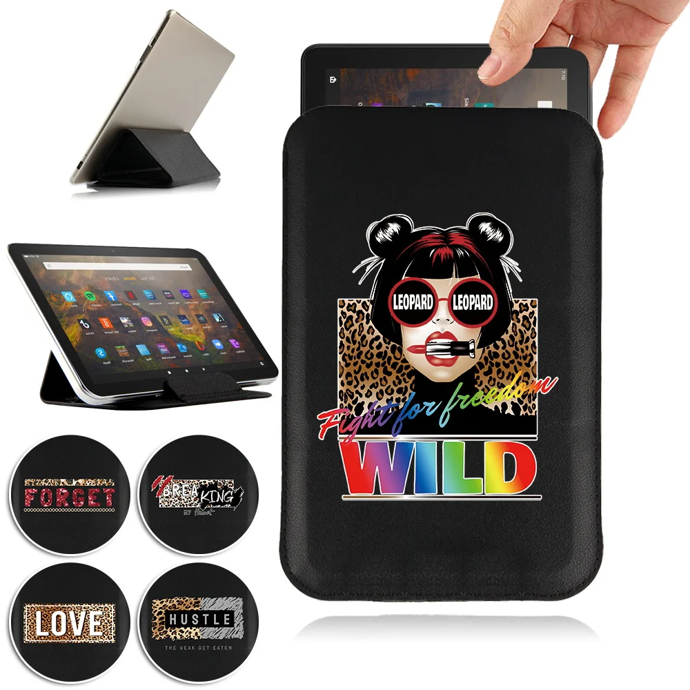 Tablet Case for Fire 7/HD 8/HD 10/HD 8 plus 2020/HD 10 plus 2021 Pu Leather Sleeve Magnetic Stand Cover Leopard Pattern Pouch