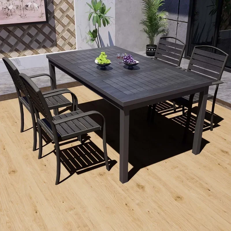 for Outdoor Courtyard Tables and Chairs Preservative Plastic Wood Dining Set Garden Balcony Leisure Tea Table and Chair