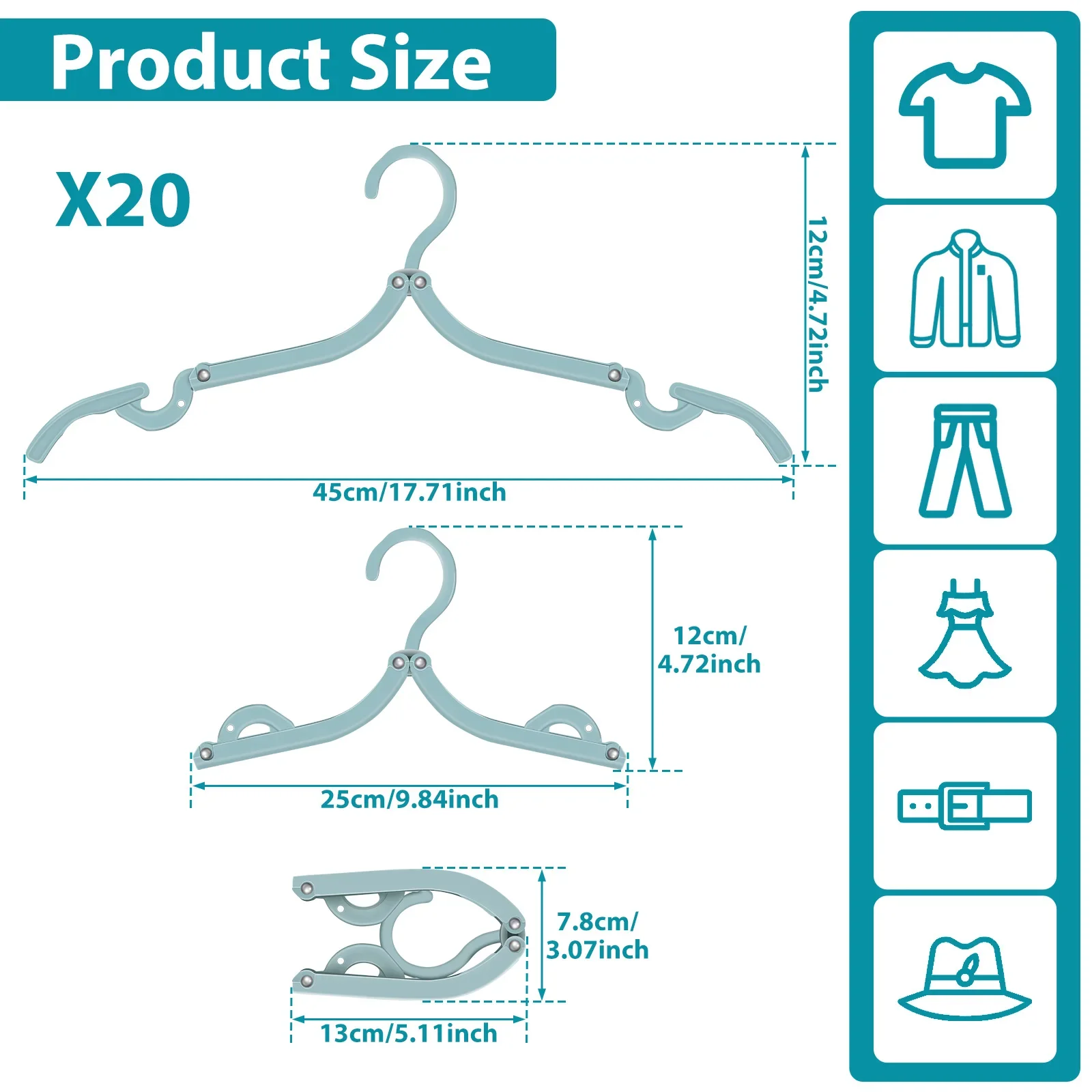 

20Pcs Travel Hangers Lightweight Portable Clothes Hangers with Non-Slip Grooves Space Saving Foldable Clothes Hanger Plastic