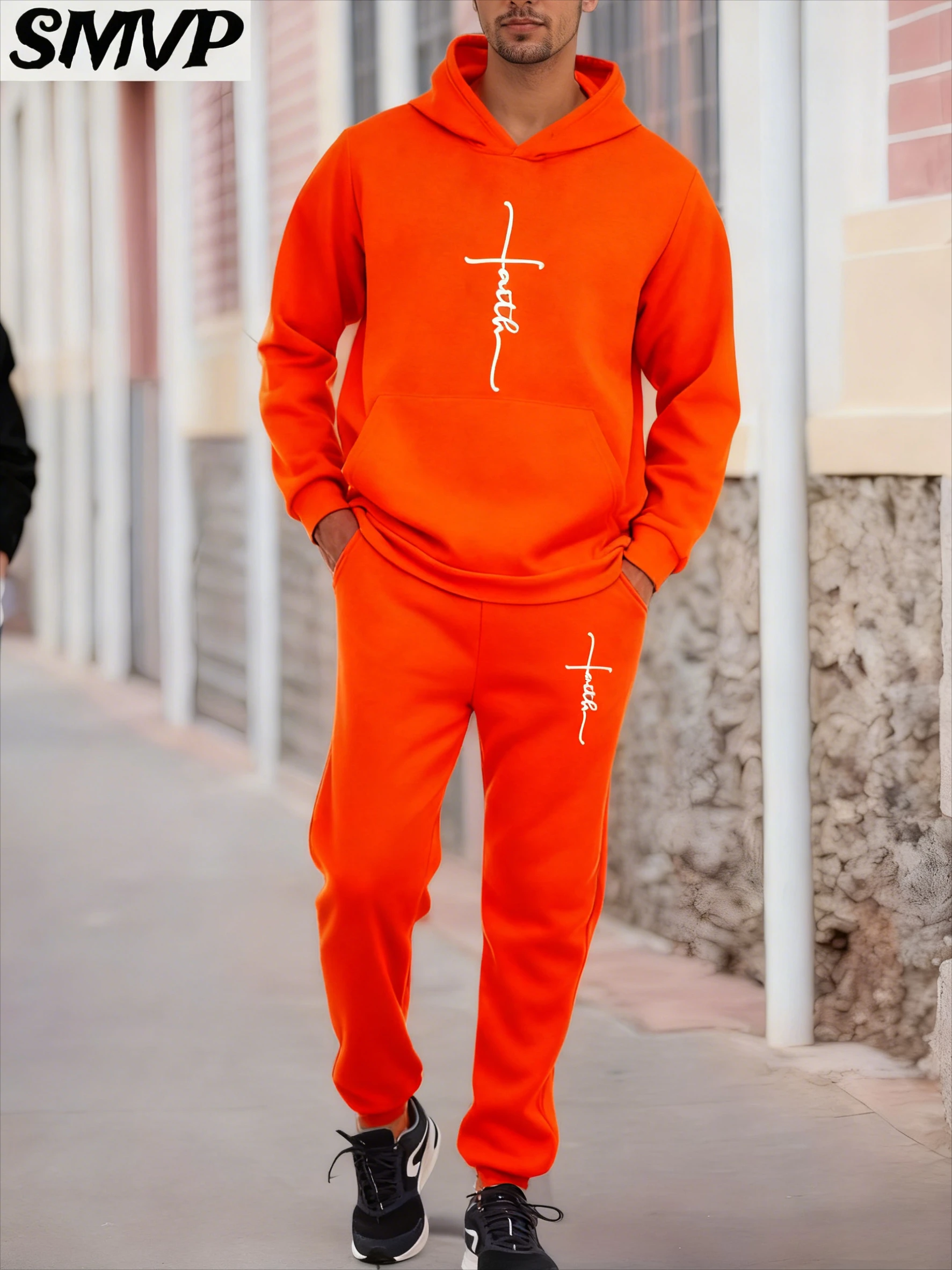 

SMVP Одинаковый комплект с капюшоном для всей семьи, хлопковая одежда для родителей и детей, оранжевый цвет, домашняя одежда из двух предметов, повседневная удобная повседневная одежда