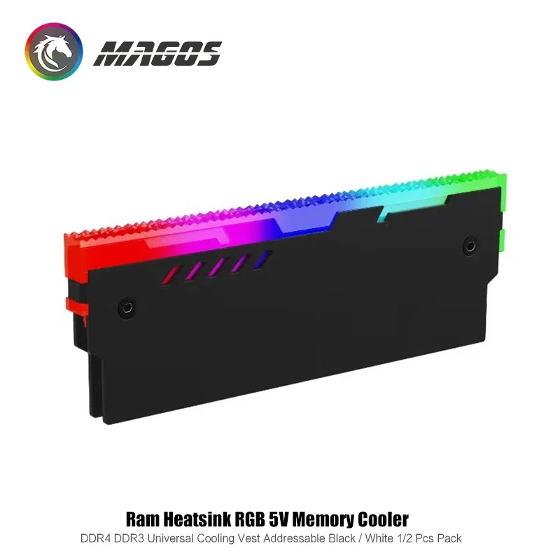 Computer Memory Heatsink RGB Ram Cooler RGB DDR4 DDR3 Armor Shell Vest 5V Addressable Led, Black/White 2Pcs Pack