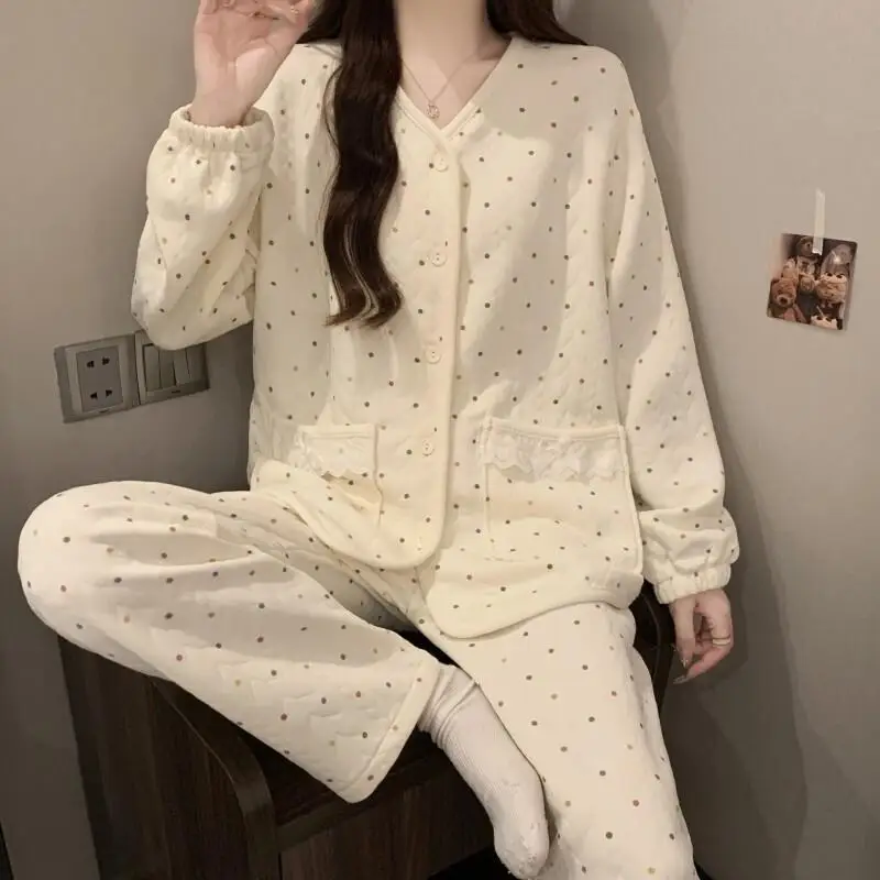 autunno inverno addensare abbigliamento da donna pigiama per il tempo libero comodo pigiama in cotone set ragazza maniche lunghe tenere al caldo il vestito homewear