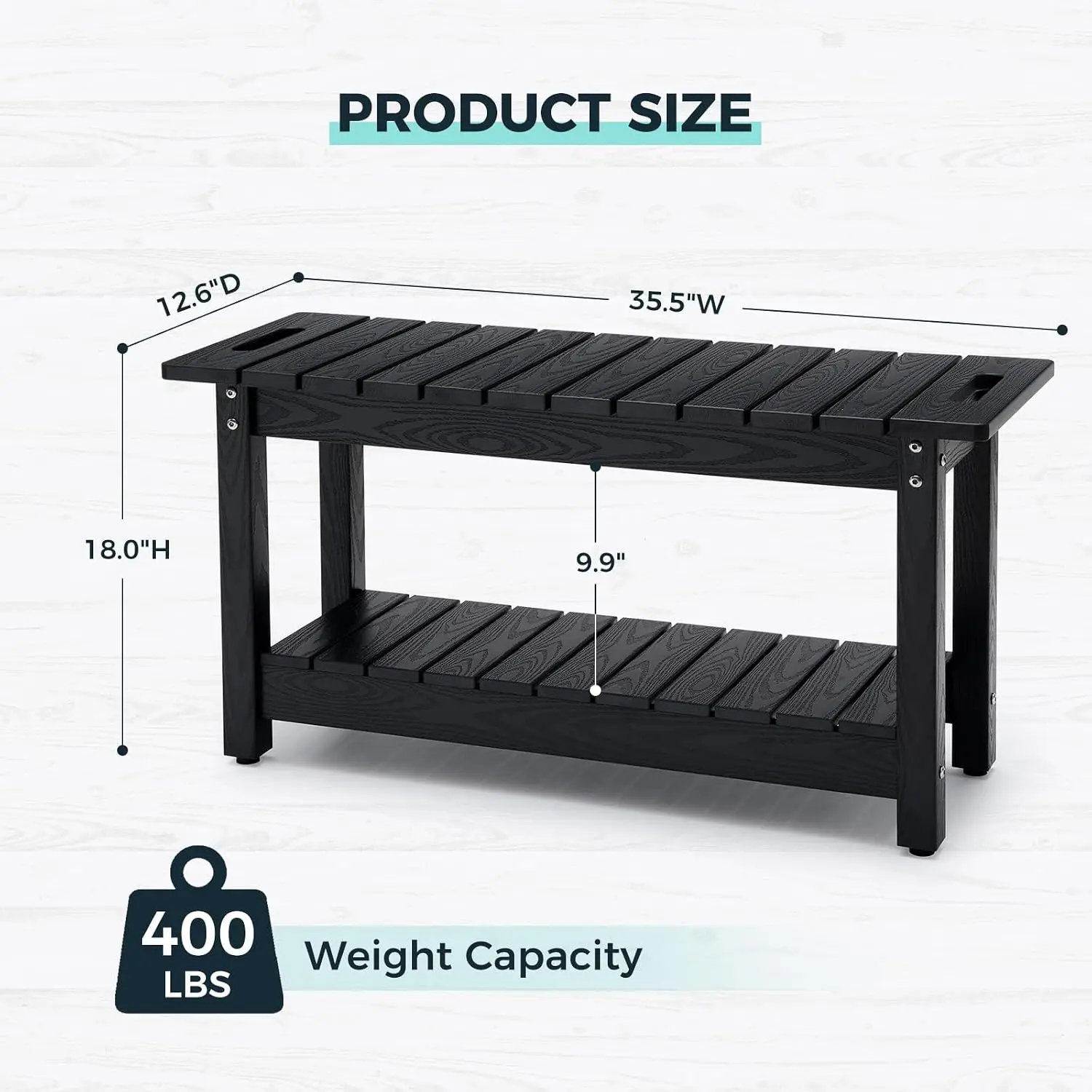 Waterproof Shower Bench, 35-Inch, Holds up to 400 lbs
