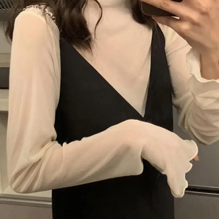 Femmes longue Sve Me Base irt Protection solaire intérieur dentelle haut Polyester Fiber décontracté polyvalent Sle été Faion