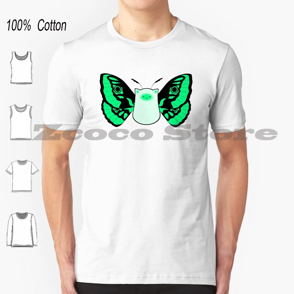 Kittyfly Neon Green T Shirt 100% Cotton Comfortable High-Quality Cat Kitten Feline Moth Insect Bug Hybrid Animal Cute Art