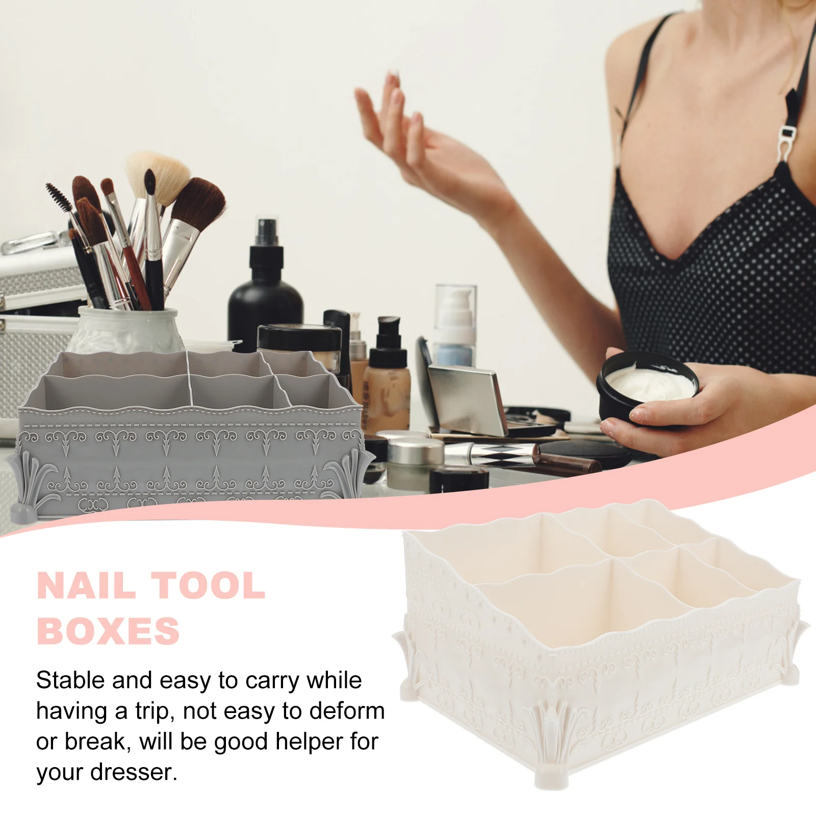 

2 шт. коробки для хранения инструментов для ногтей, винтажный дизайн, портативный прочный органайзер для дизайна ногтей, держатель для хранения маникюра