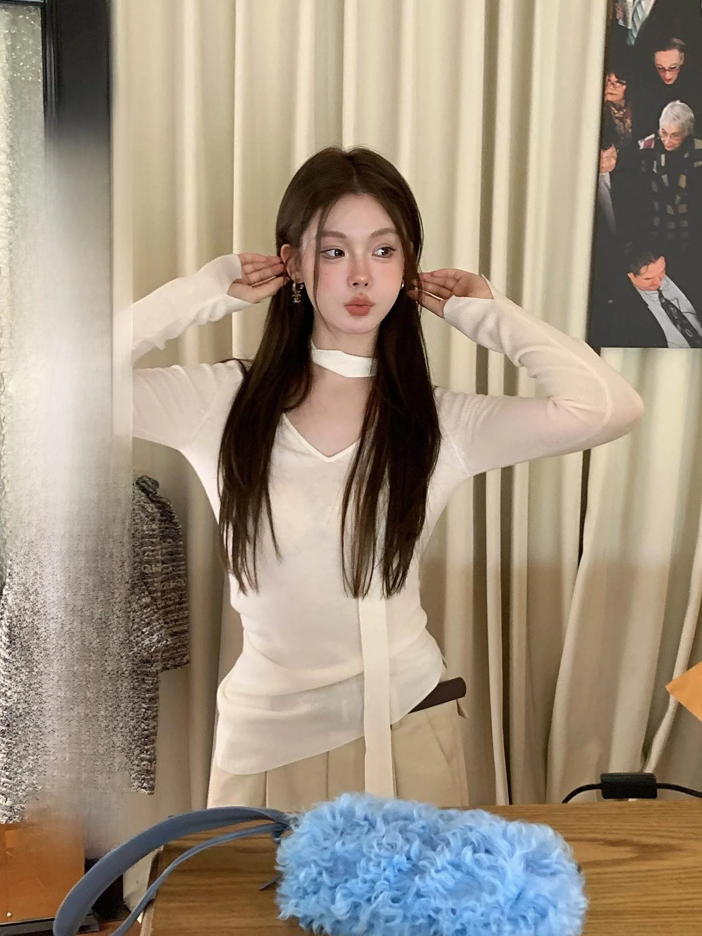 

Slim Fit V-Ne Wool Blend Knitted Sweater Women's Top IUIU AJing Home Sa Autumn New Sle Faionable Inner Wear