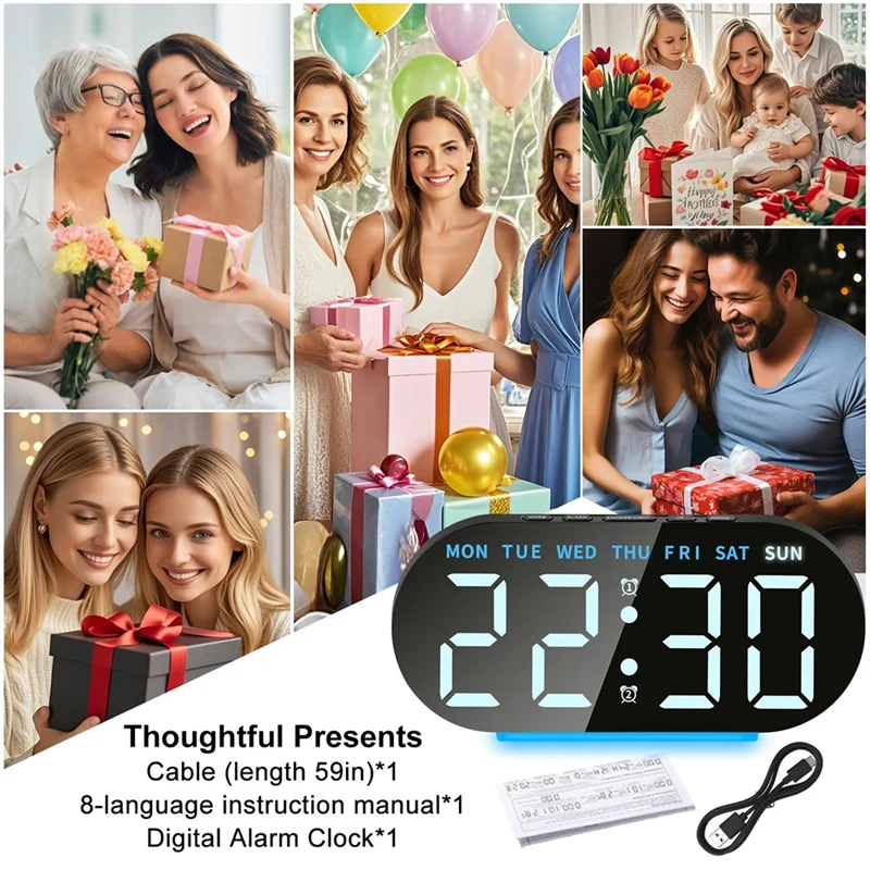 HHO-Alarm Clock Digital Radio-Controlled Clock With LED Display,Digital Alarm Clock,Night Light,Snooze,Table Clock