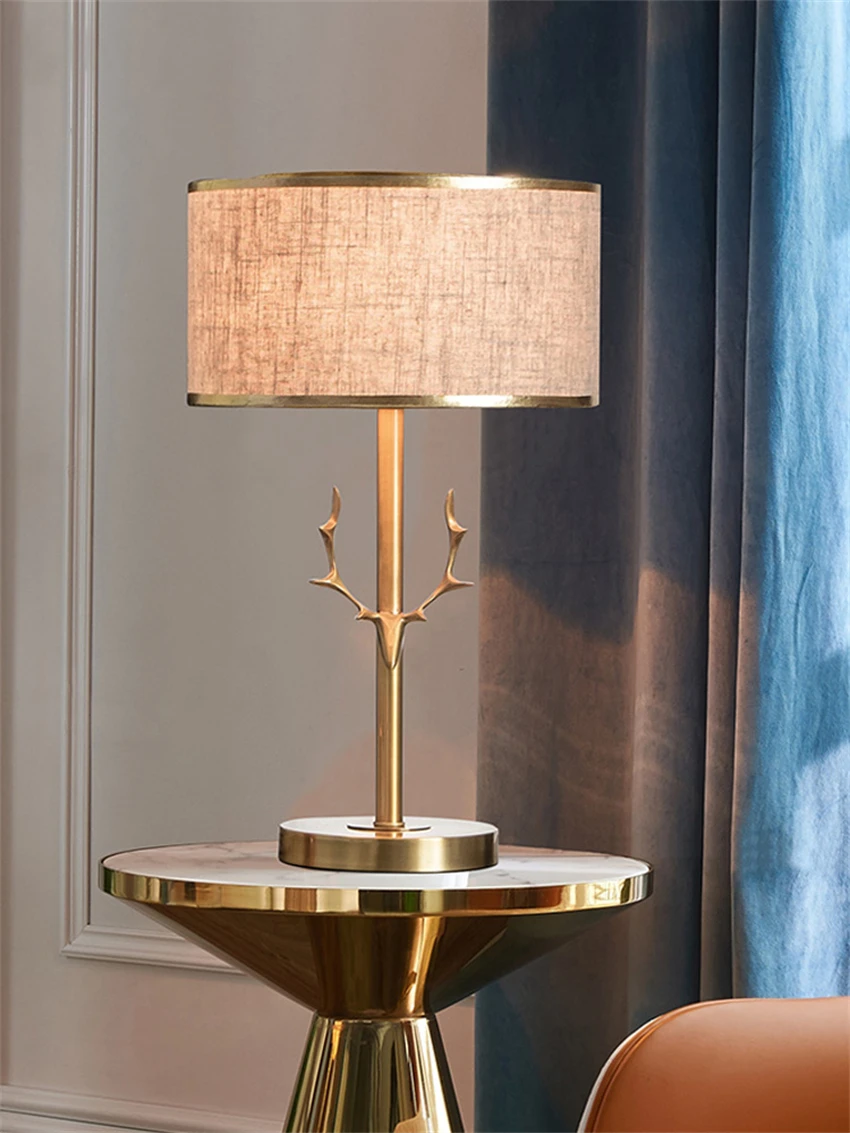 copper American antler straight pole table lamp bedroom bedside table light Nordic luxury study wedding room gift desk lights