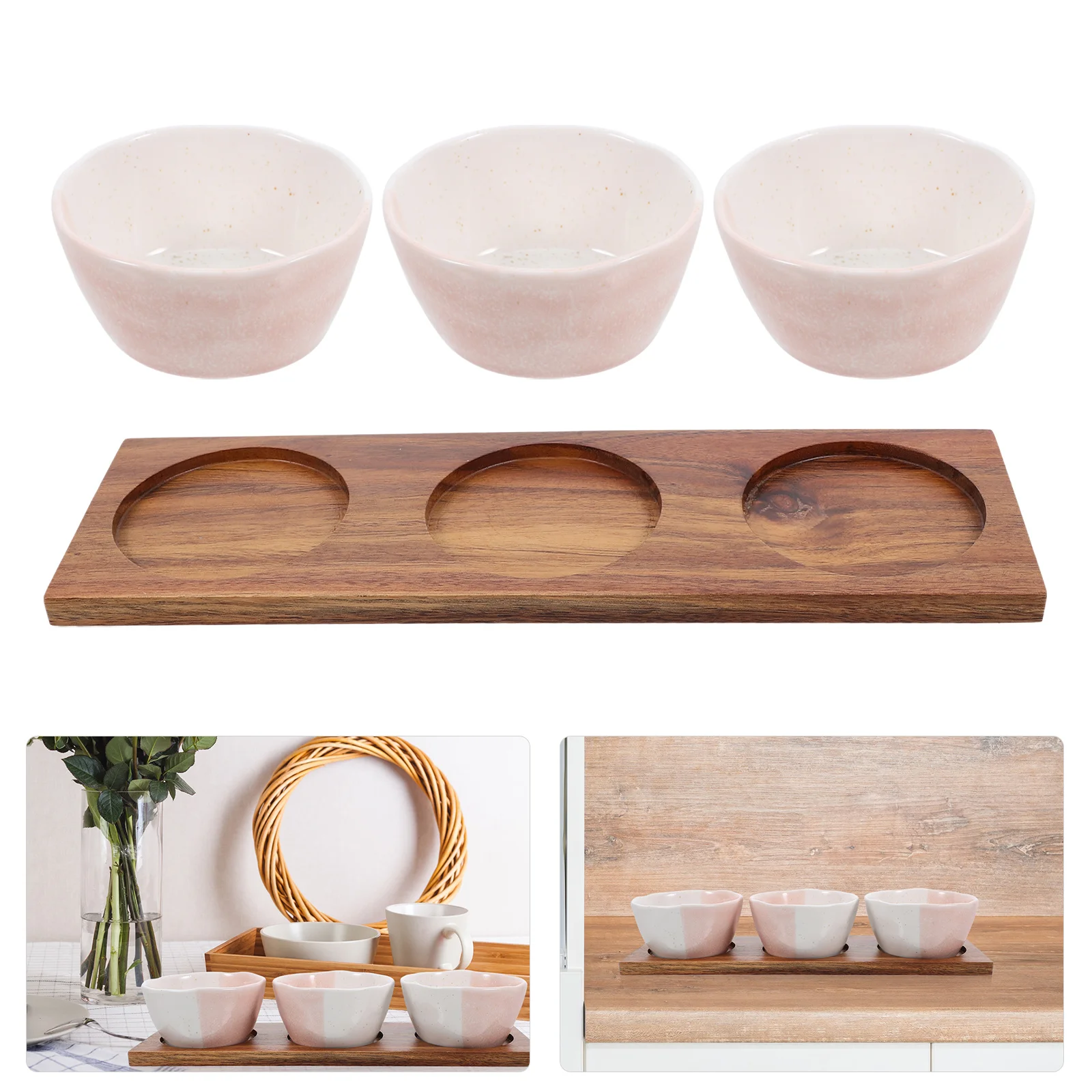 

1Set Ceramic Snacks Plate with Wood Tray Dried Fruit Dish Nut Candy Storage Container Home Party Serving Tray Ceramic Snack Dish