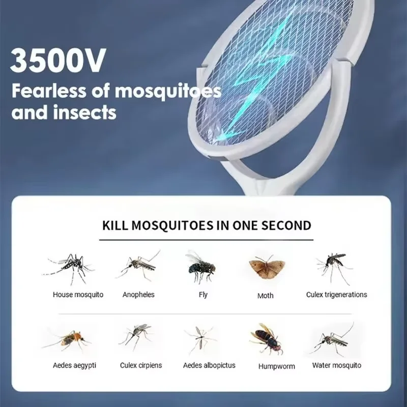 5 In 1 Fast Charging Racket Kill Fly Bug Safety Insulated Battery Powered Lamp ABS Adjustable Electric Mosquito Swatter view 2