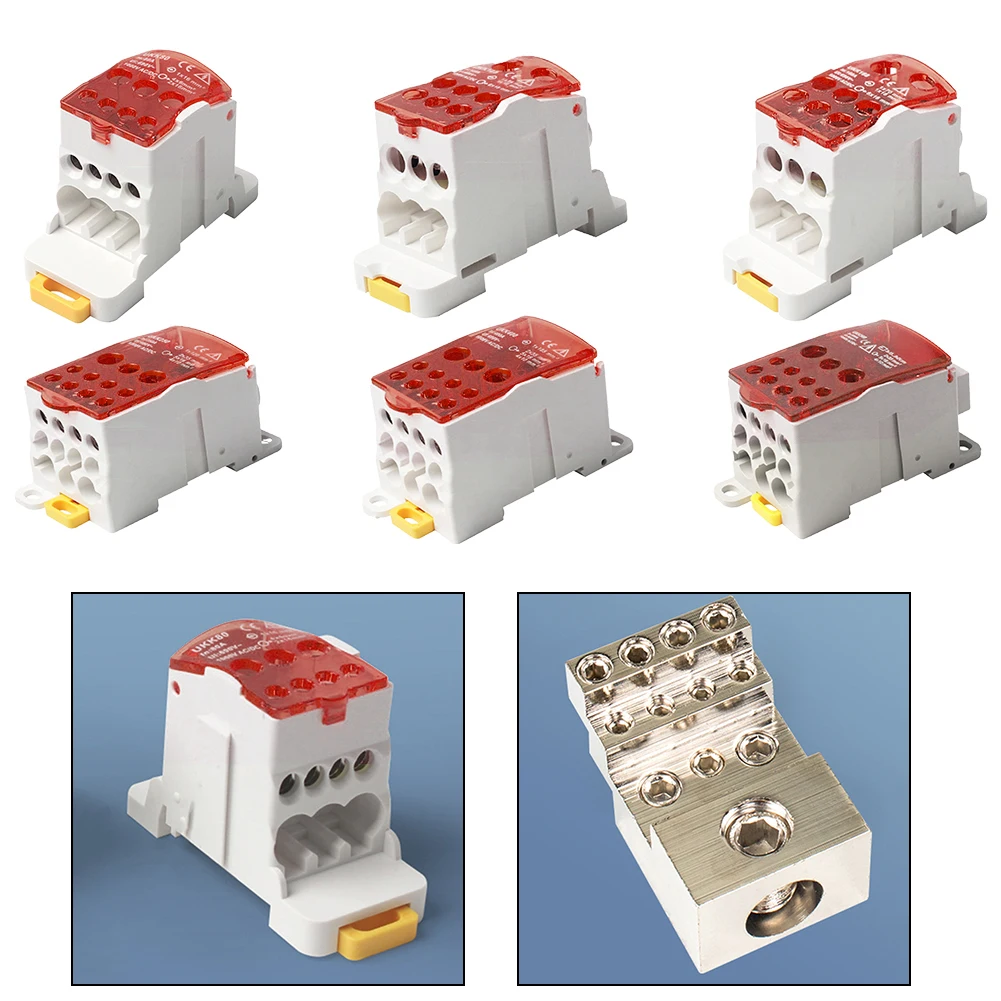 

80A ~ 500A Power Junction Box Distribution Terminal Block Connector DIN Rail Red Solar Power Parts & Accessories New