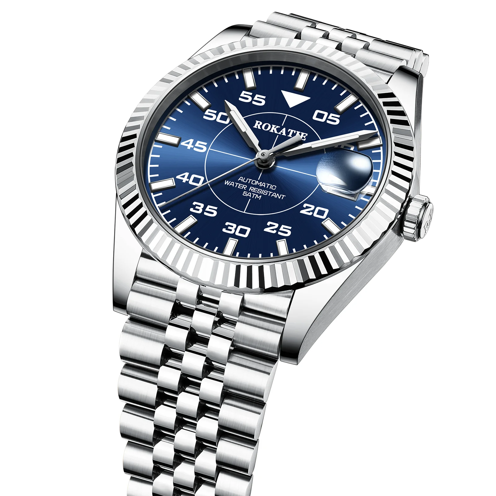 ROKATIE นาฬิกาข้อมือสแตนเลส 316L NH35 การเคลื่อนไหวอัตโนมัตินาฬิกา 5ATM สตีลหรูหราธุรกิจนาฬิกา