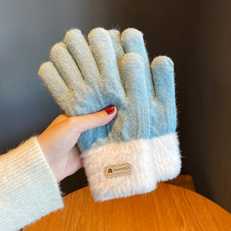 1 paar mode winter warme handschoenen voor vrouwen meisjes touchscreen dubbele kleur bijpassende handschoenen verdikte fietshandschoenen geschenken