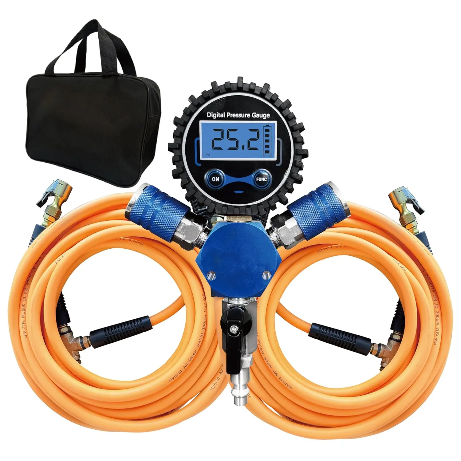 

High Flow 4 Tire Inflator for Trucks, Cars, Trailers & Motorcycles with Digital Pressure Gauge and Air Chuck